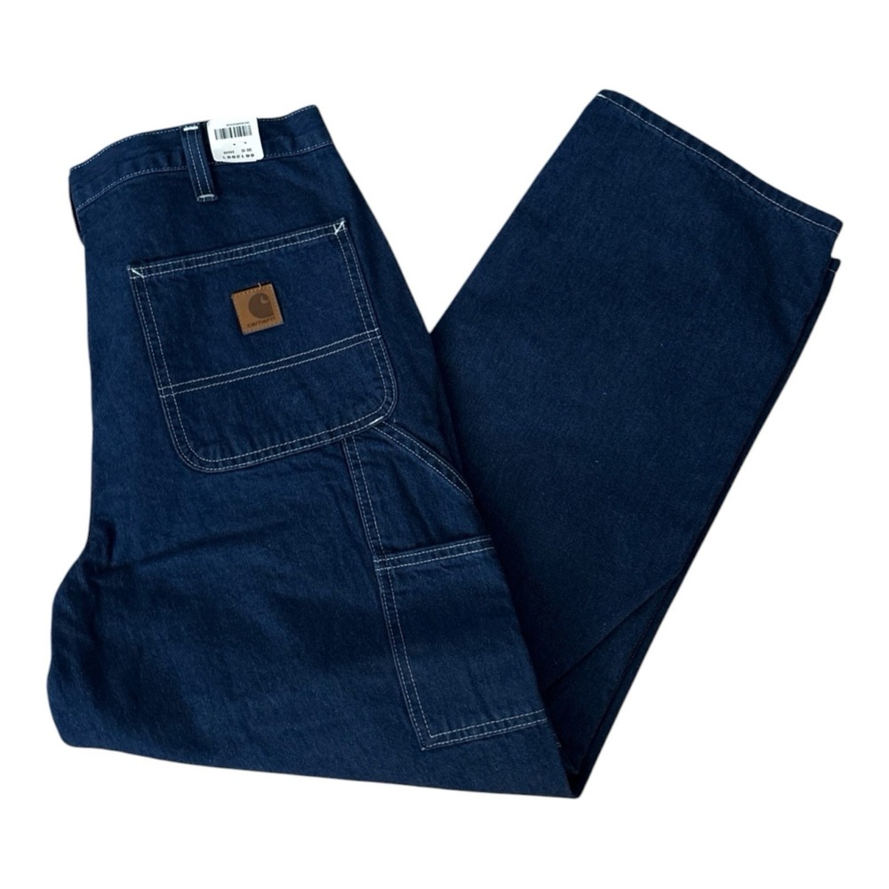 New Carhartt Dungaree Fit Carpenter Jeans Men 34x30 Blue Denim Pants NOS Vintage